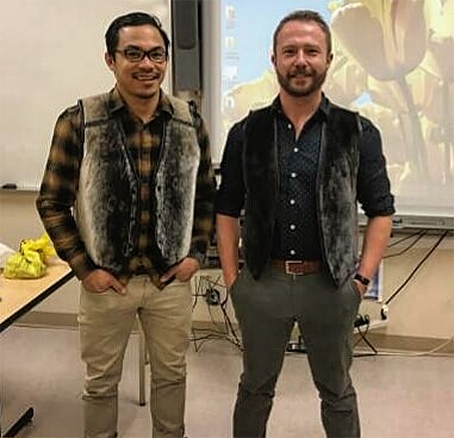Two teachers at a teachers conference